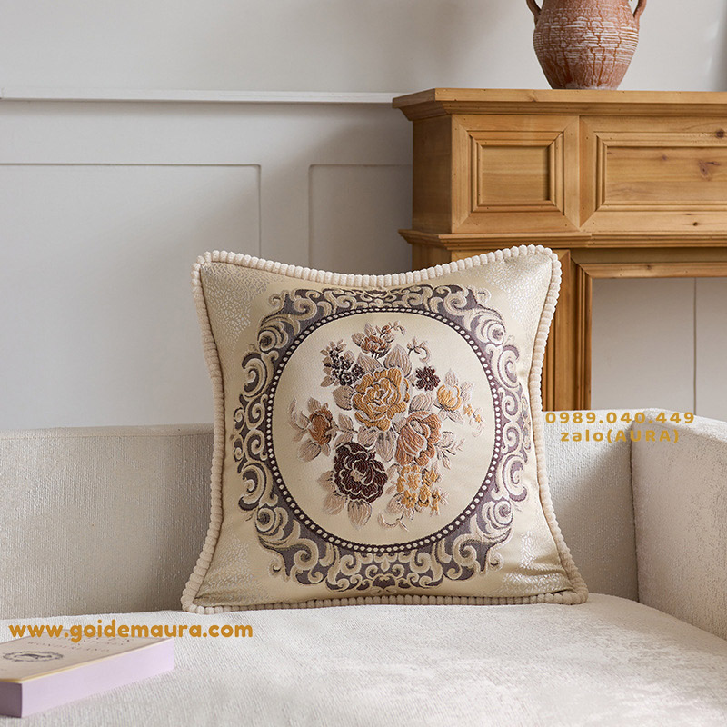 Gối Tựa Lưng Tây Âu Cao Cấp Bộ 3 - Mẫu 2 (Vỏ gối họa tiết thêu)