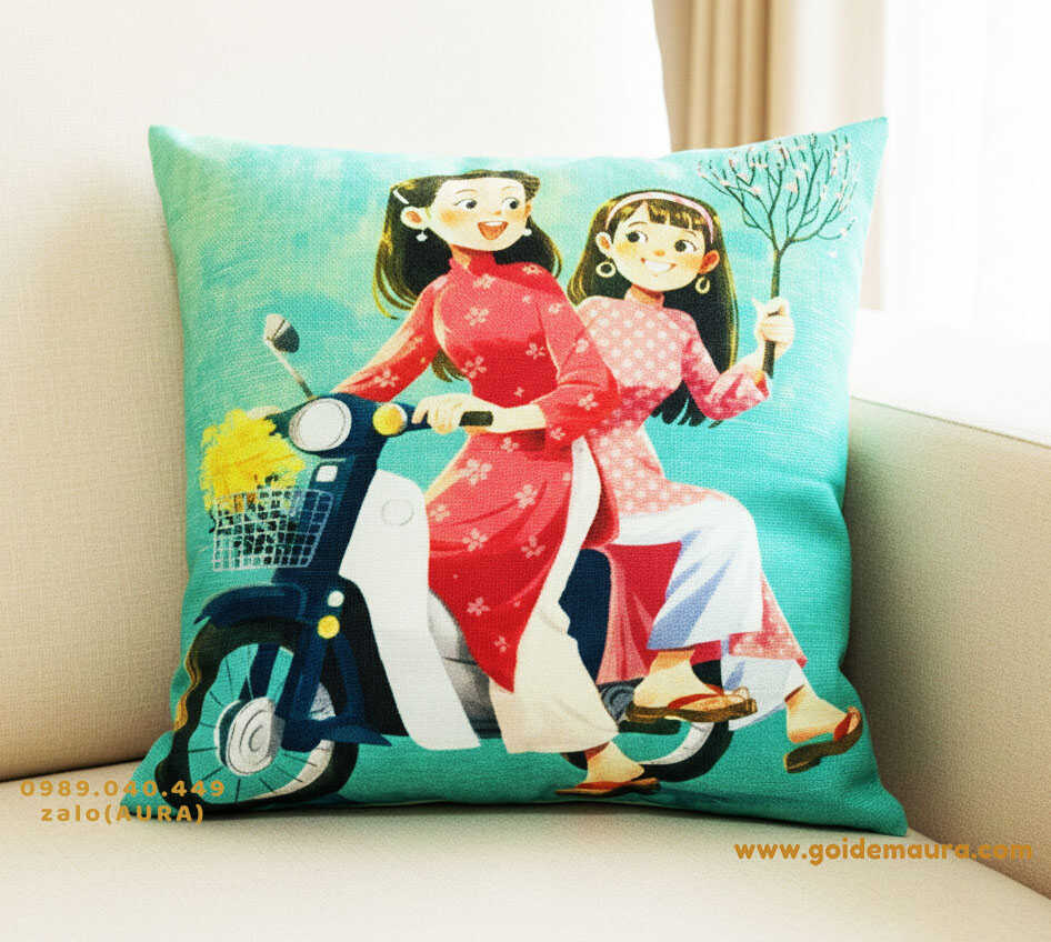 Gối Tết Áo Dài Du Xuân