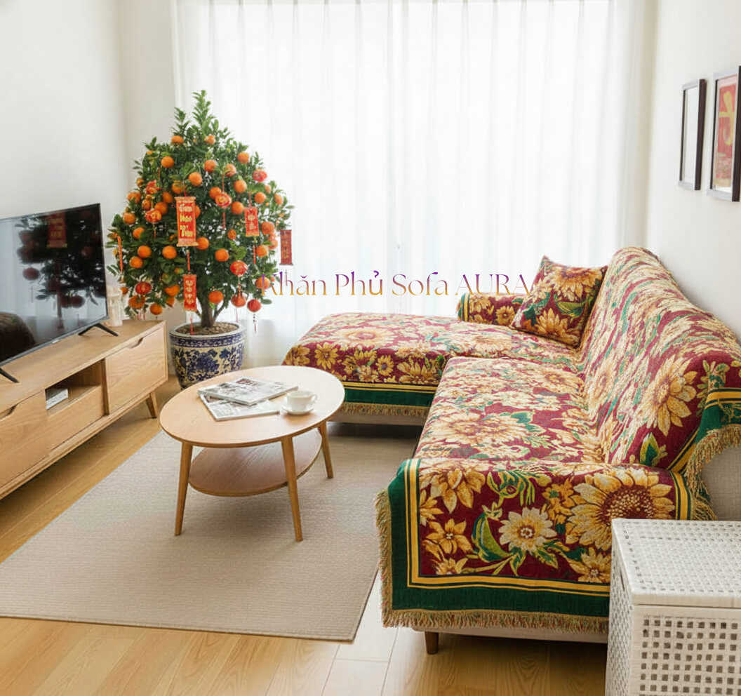 Khăn Sofa Góc Hoa Hướng Dương Vàng