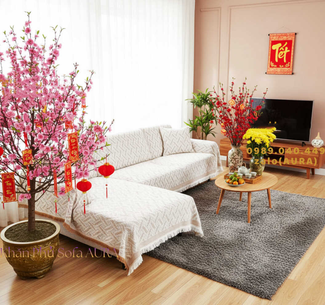 Khăn Sofa Góc Màu Kem Nhạt