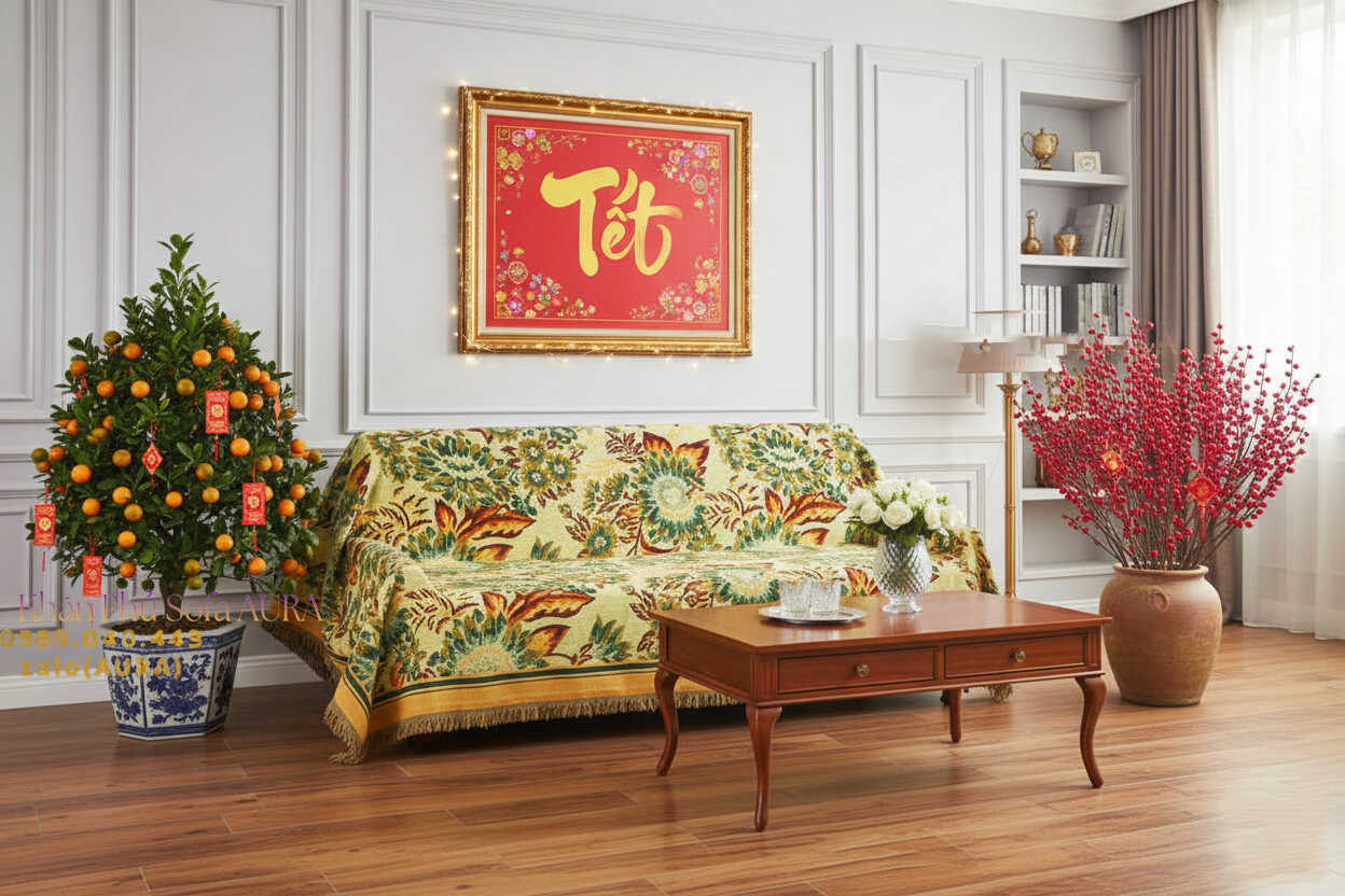 Khăn Phủ Sofa Hoa Hướng Dương Size Đại