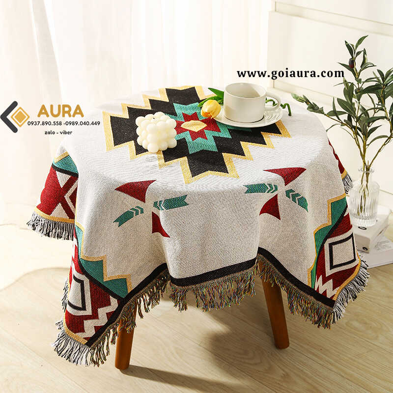 Khăn Trải Bàn Hoa Văn Xanh