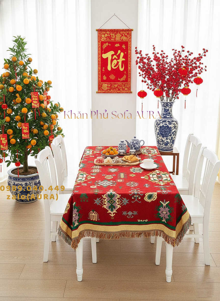 Khăn Trải Bàn Thổ Cẩm Đỏ