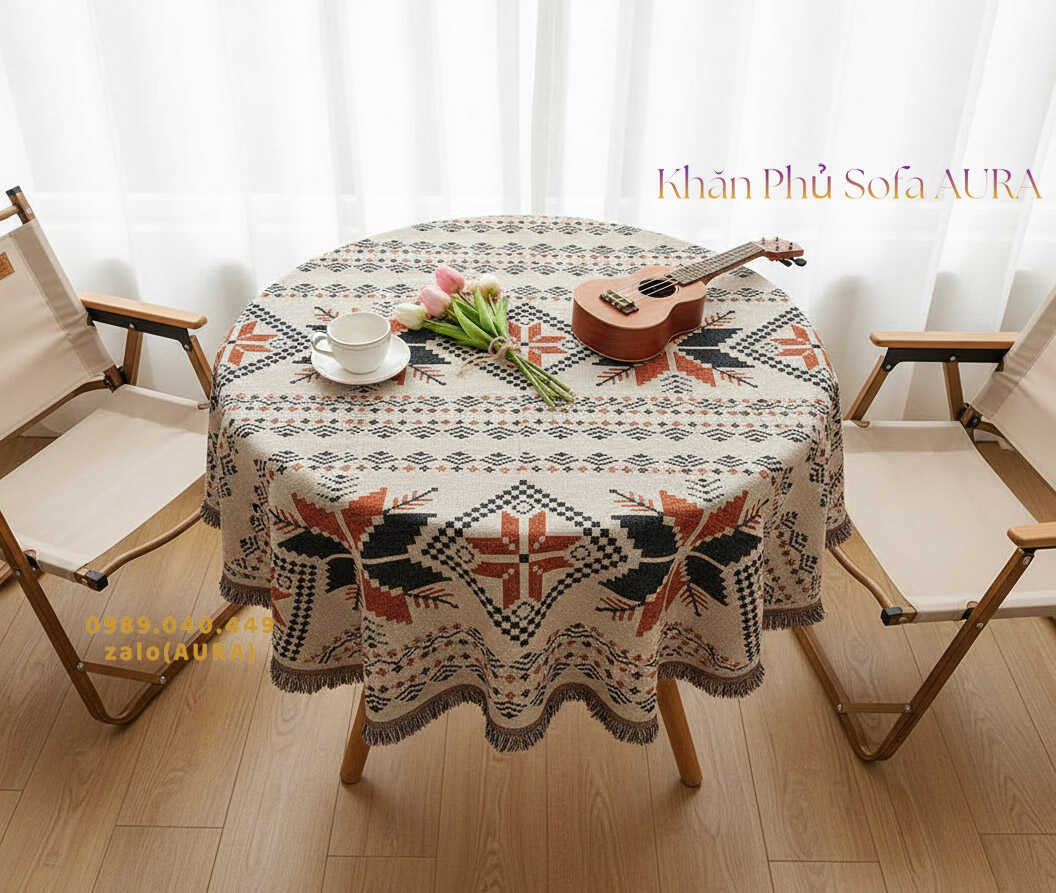 Khăn Trải Bàn Hoa Văn Nâu