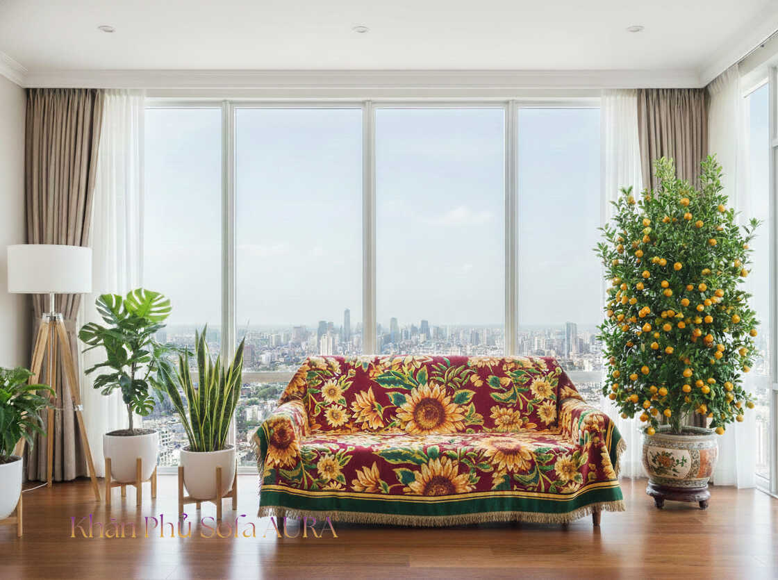 Khăn Sofa Hoa Hướng Dương