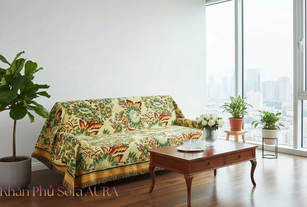 Khăn Phủ Ghế Sofa Hoa Hướng Dương