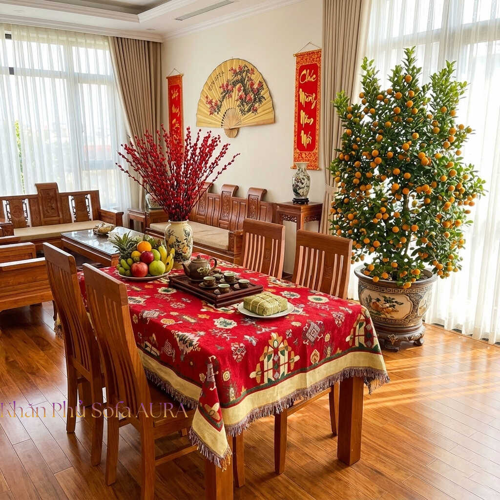 Khăn Trải Bàn Thổ Cẩm Đỏ