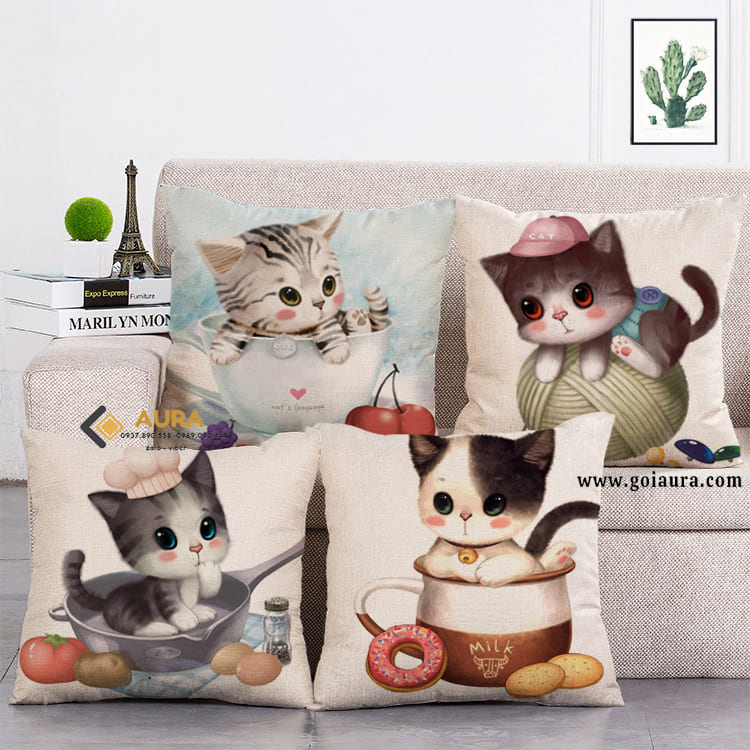 gối tựa lưng mèo dễ thương