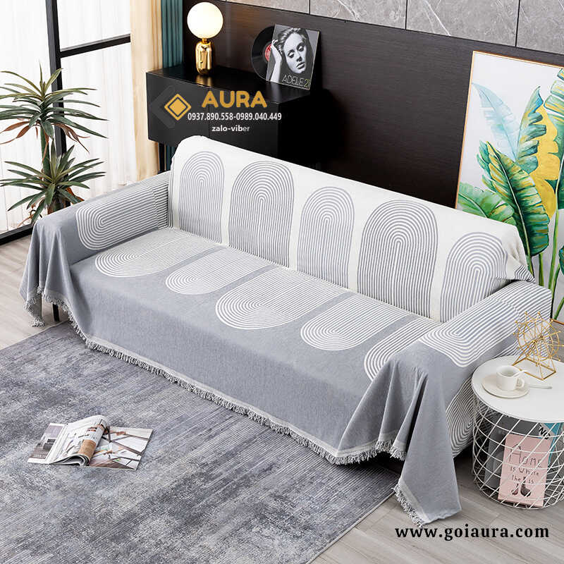 khăn phủ sofa sọc xám