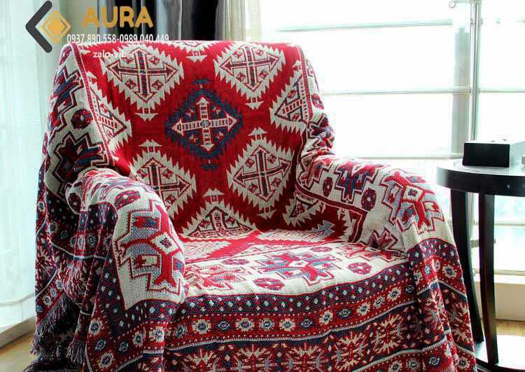 khăn phủ sofa thổ cẩm đỏ 32