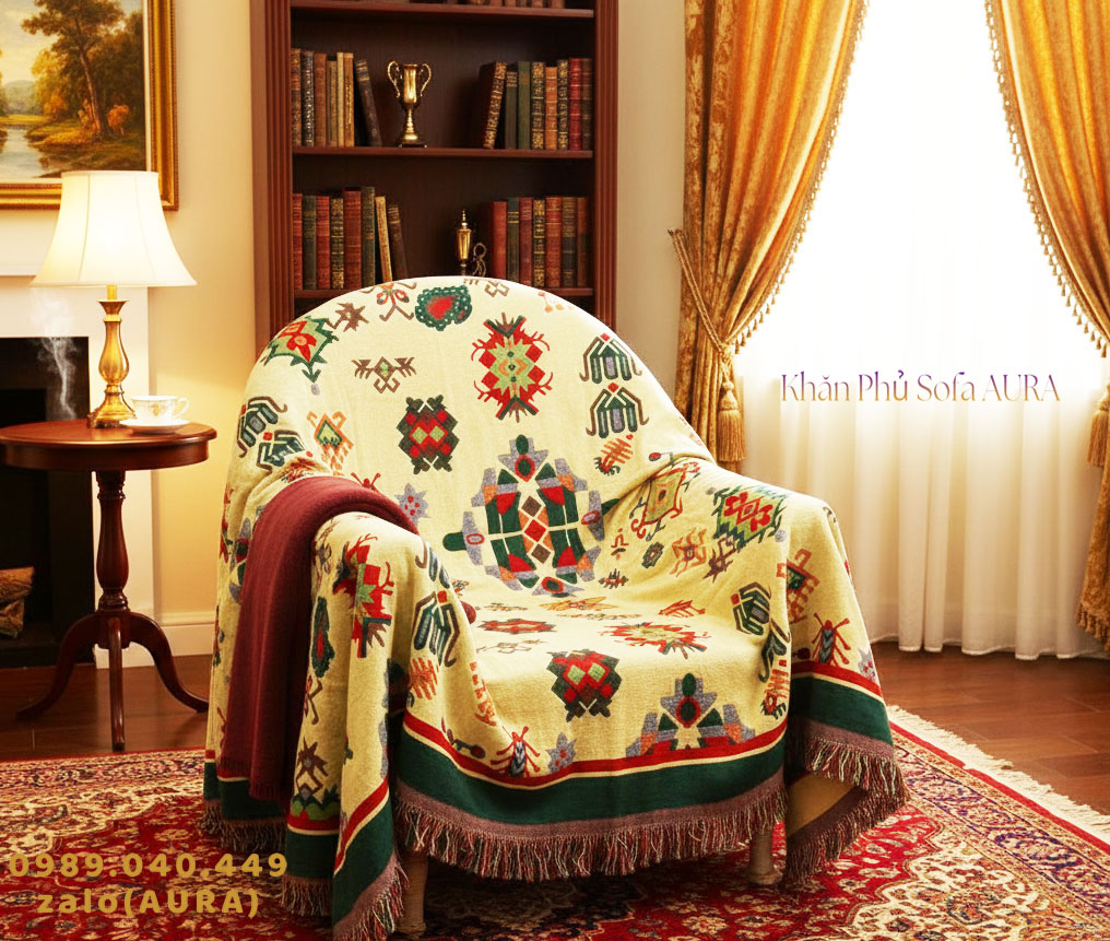 khăn trải ghế đơn vàng kem