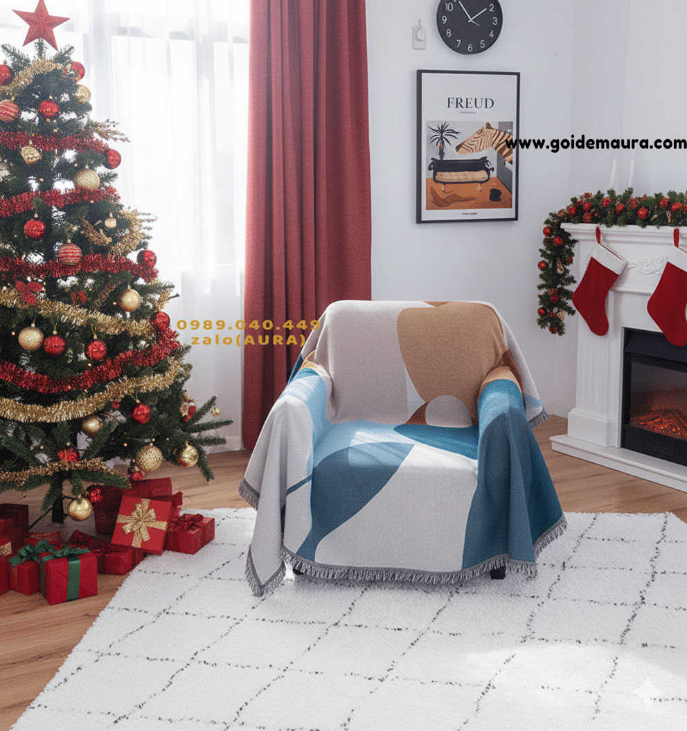 khăn trải ghế đơn màu xanh dương