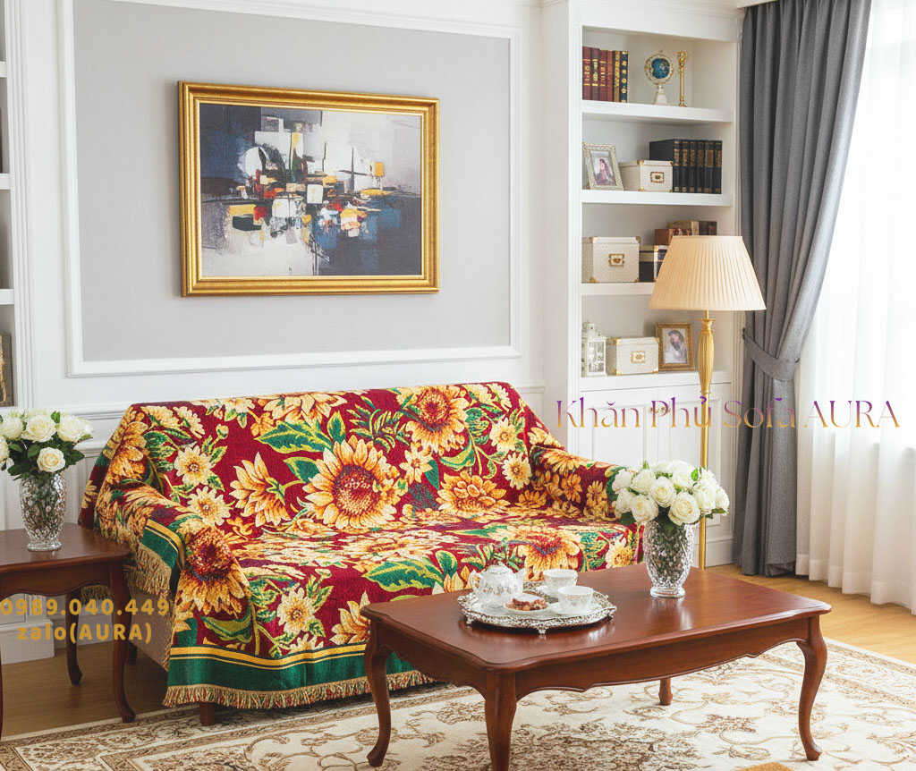khăn trải ghế sofa hoa hướng dương
