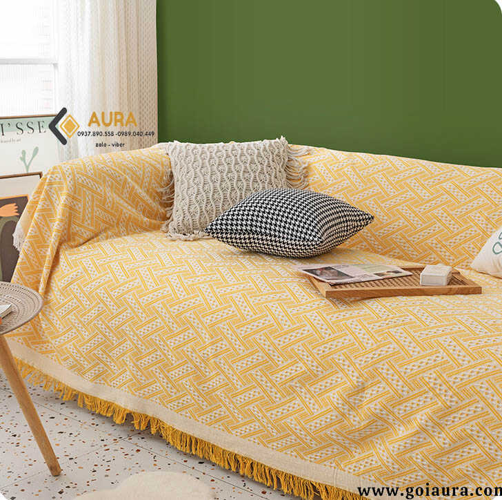 thảm phủ sofa sọc vàng 1